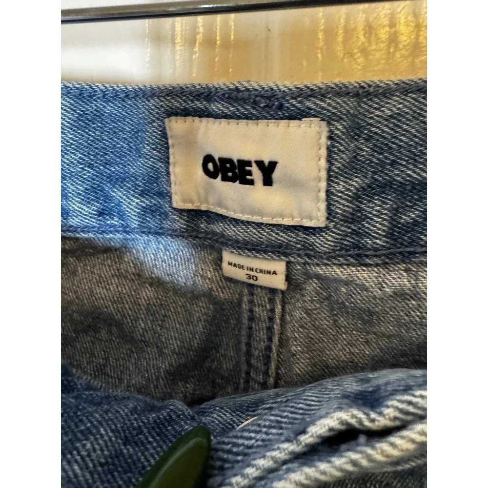 Obey Floral Embroidered Bigwig Cargo Jeans Medium Wash Wide Leg Size 30